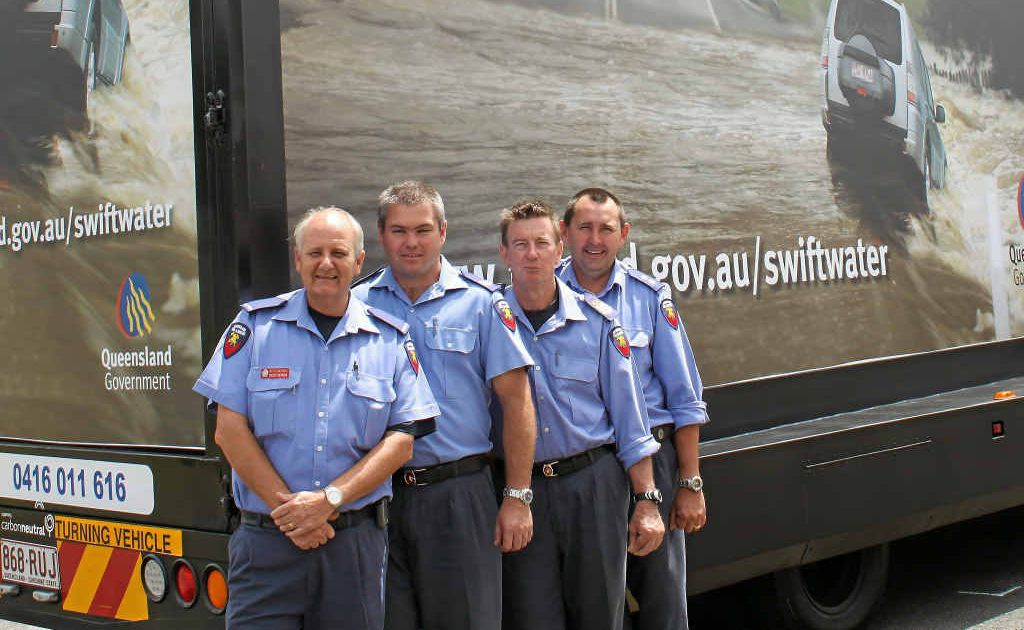 Warwick firefighters, Brett Bender, Ian Barnden, Michael Coombes and Greg Stewart. Warwick firefighters, Brett Bender, Ian Barnden, Michael Coombes and Greg Stewart.